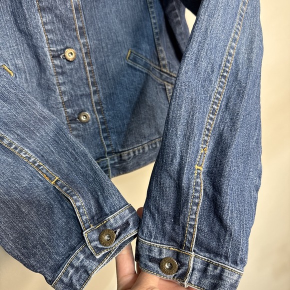 Levi Strauss Signature Denim Jacket Womens Y2K Cropped Trucker Sz Large 12/14 - Picture 6 of 16